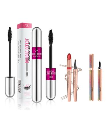 3PCS 4D Silk Fiber Mascara set  2 in 1 Mascara & Eyeliner & Eyebrow Pencil (Brown) set Waterproof Mascara No Clumping  Long-lasting Natural-LookingThickening Effect Brows and Stays on All Day