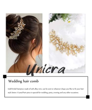 Unicra Gold Wedding Hair Vine Rhinestone Bridal Hair Piece - Champagne Crystal Headpiece for Women (6.3 Inches) - Buy Online on GoSupps.com