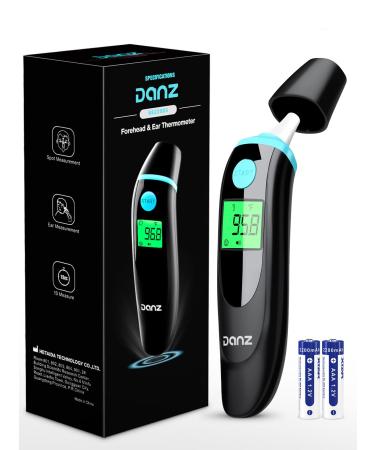 Danz Scanning Thermometer for Adults and Kids, Digital Thermometer for Forehead/Ear with 3-Color LCD Screen, Non-Contact Infrared Thermometer with Fast Reading, Fever Alarm, Object Measurement Black