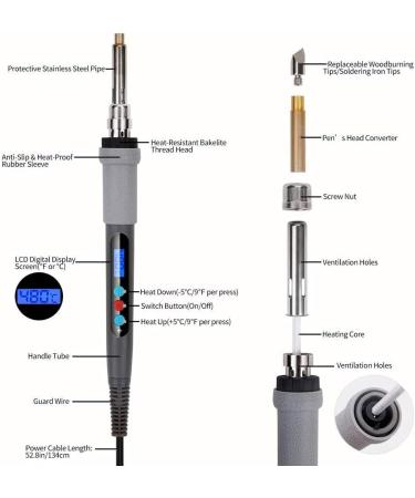 Aipudi Wood Burning Kit - 75Pcs with LCD Display & Adjustable Temperature | Soldering, Embossing, Carving Tips | Gray Carrying Case - Buy Online on GoSupps.com