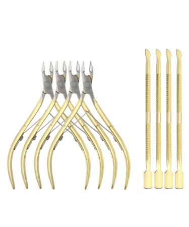 XINMEIWEN 8Pieces Cuticle Trimmer Cuticle Nipper Cuticle Remover Cuticle Cutter with Cuticle Pusher Stainless Steel Cuticle Cutter Clipper Nail Tools for Fingernails and Toenails (Gold)