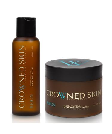 Crowned Skin Reign Body Butter Cologne and Body Oil Cologne Bundle | New Moisturizing Formula | Skin Care Set with Pink Pepper & Bergamot Scent | Natural Shea & Mango Butters | All-Day Fragrance Reign Bundle 4.2 Fl Oz (Pack