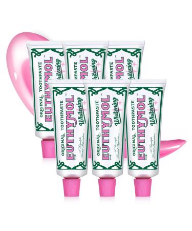 Euthymol Whitening Toothpaste 75ml x 6, Contains Fluoride Vitamin E, Non-GMO Gluten Free, Plaque Removal Cavity Protection Antibacterial, White Clean Teeth, Freshens Breath Refreshing Dental Care