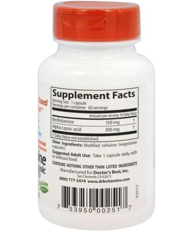 Buy Doctor's Best Benfotiamine & Alpha Lipoic Acid 150mg/300mg - 60 Vegetarian Capsules - Optimize Health & Wellness - International Shipping Available - Buy Online on GoSupps.com