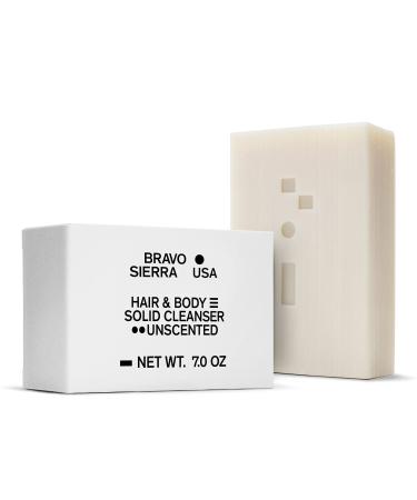 Bravo Sierra Body and Hair Mens Soap Bar All-In-One Shampoo & Soap for Men's Face  Hair & Body - Fragrance Free  7 oz - Coconut  Shea Butter and Oat Flour for Soft Skin and Healthy Hair Unscented