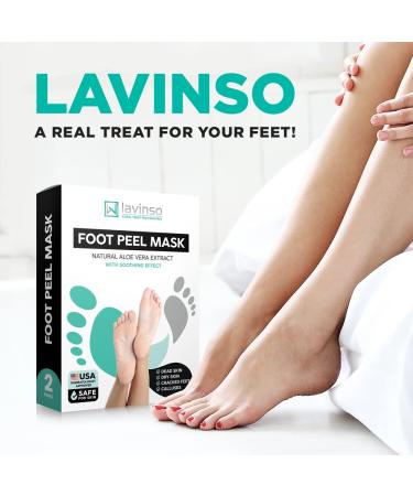Lavinso Foot Peel Mask 2-Pack - Dead Skin Remover & Callus Treatment for Soft Baby Feet - Exfoliating Foot Mask with Aloe Vera Scent - Buy Online on GoSupps.com