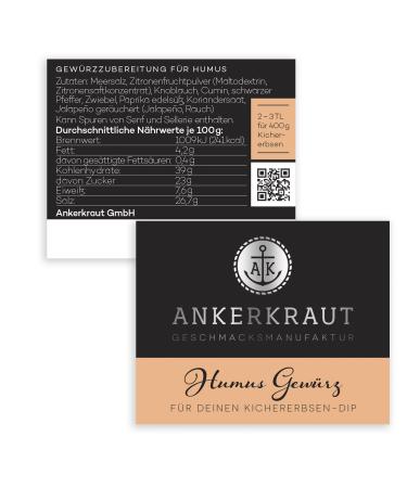 Ankerkraut Hummus Spice 105g - Authentic Chickpea Dip & Falafel Wrap Sauce | Perfect for Vegetables & Crackers | Gourmet Flavor in Cork Glass - Buy Online on GoSupps.com