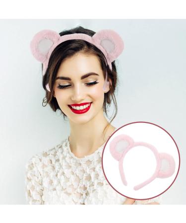 Lurrose Bear Ears Headband - Plush Jungle Animal Hairwear for Females | Perfect for Festivals Cosplay & Parties | Pink & White - Buy Online on GoSupps.com