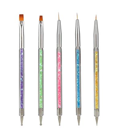 DUXMUZZ Double Ended Nail Art Brushes 5PCS Nail Dotting Tool Nail Art Pens Liner Brush Manicure Point Drill Drawing Painting Tools Set for Nail Art Designs