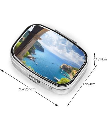 Buy Mediterranean View Printed Square Pill Box | Portable Travel Medicine Organizer for Easy Medication Management - Buy Online on GoSupps.com