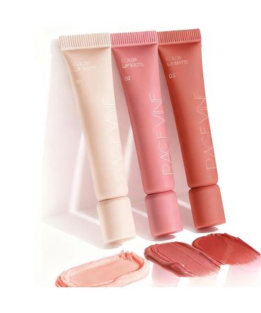 Skynest 3Pcs Matte Lip Balm Tinted Lip Moisturizer Soft & Matte Finish Lipstick WITH Buildable Soft-focus Lip Care and Color for Women Practical Gift