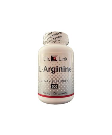 LifeLink L-Arginine | 500 mg x 100 Capsules | Precursor to Nitric Oxide | Healthy Blood Flow Heart Health | Gluten Free & Non-GMO | Made in The USA