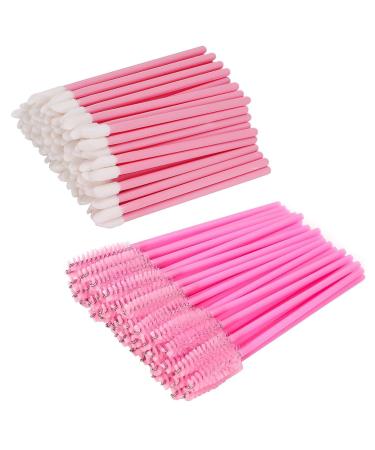 200 PCS Disposable Mascara Wands Lip Wands Set 100 Pcs Disposable Eyelash Mascara Wands Brushes and 100 Pcs Disposable Lip Gloss Wands Lipstick Applicators Pink