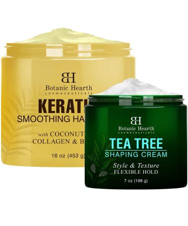Botanic Hearth Tea Tree Hair Shaping Cream (7 oz) and Keratin Hair Mask (16 oz) Bundle