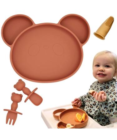 Chomp Suction Plate with Baby Cutlery Toddler Baby Weaning Gift Set Suction Plate Baby with Spoon and Fork Toddler Cutlery Suction Bowl Set Dishwasher Safe Silicone Tableware (Spiced Orange)