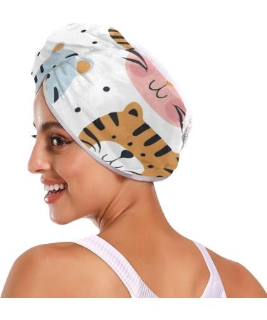 Lovely Tigers Hair Towel 2 Pack | Super Absorbent Quick Dry Hair Turbans for Women & Girls | Stylish & Functional Head Towels - Buy Online on GoSupps.com