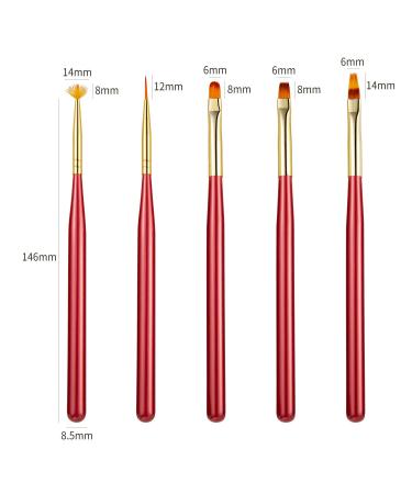 WOKOTO 5 Pcs Red Nail Art Brushes Set - Acrylic, Gel Polish & Ombre Design Kit - Buy Online on GoSupps.com