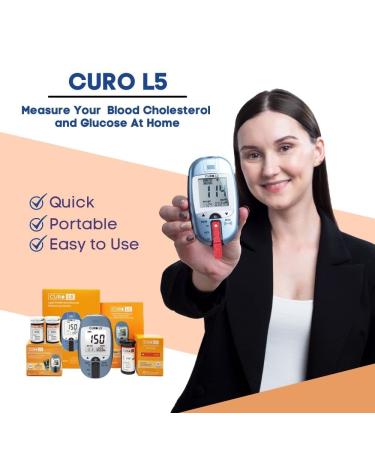 CUROfit L5 Total Cholesterol & Glucose Home Test Kit - 10 Total Cholesterol Strips + 50 Glucose Strips - Buy Online on GoSupps.com