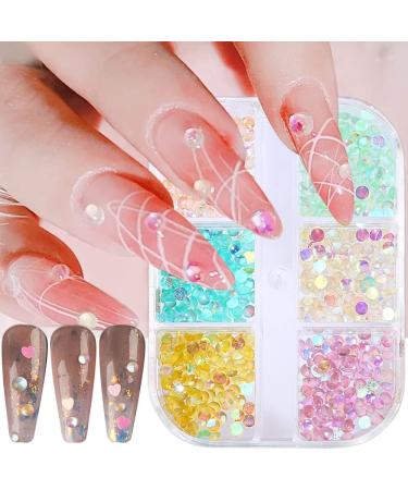 Aurora Mermaid Beads Nail Charms | Crystal Beads Gems for Nail Art Decoration | 6 Grids Mixed Color Rhinestones | DIY 3D Bubble Accessories for Acrylic Nails - Buy Online on GoSupps.com