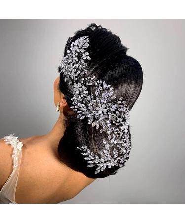 GAODESI Wedding Headband Rhinestone Bridal Hair Pieces Lengthen Wedding Hair Accessories for Brides