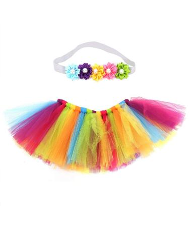 Hztyyier Baby Newborn Photography Props Tutu Dress Infant Pettiskirt Tutu Rainbow Bubble Skirt with Headband