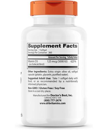Buy Doctor's Best Vitamin D3 5000 IU - 360 Softgels for Immune Support - Buy Online on GoSupps.com