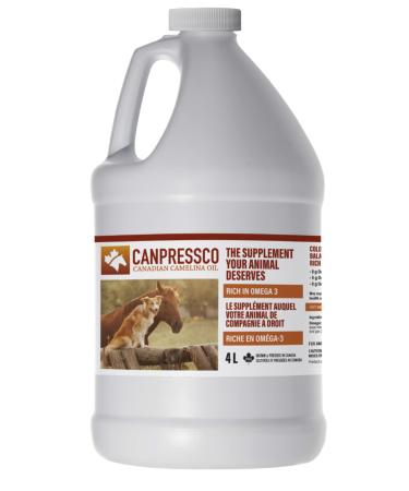 Canpressco Camelina Oil 4 L Jug with Dispensing Pump | Omega 3 Oil Supplement for Equine, Canine and Feline Joint, Coat and Skin Health