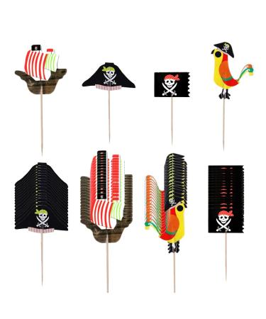 FAZHBARY 72 PCS Pirate Cake Cupcake Toppers Nautical Cupcake Toppers Ship Cake Topper for Boy's Birthday Party Baby Shower Theme Decorations