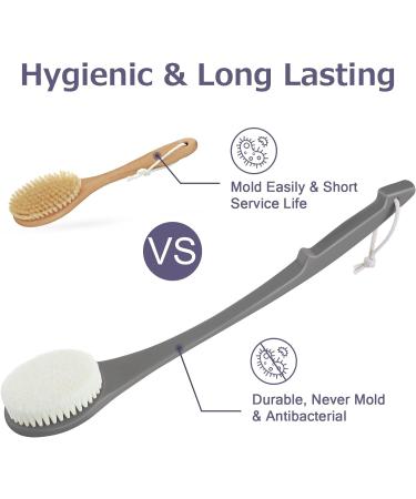 17-Inch Long Handle Body Brush Back Scrubber for Shower - Exfoliating Dry Brush for Deep Exfoliation - Soft Glowing Skin - Grey - Buy Online on GoSupps.com