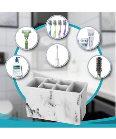ZCCZ Marble Look Toothbrush Holder - Electric Toothpaste & Makeup Brush Stand - Bathroom Organizer with Removable Tablet - Buy Online on GoSupps.com