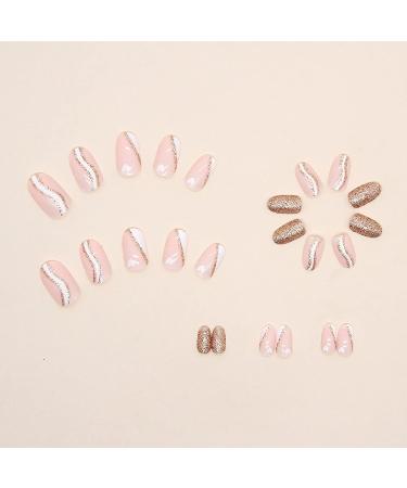 Pink Short Almond Press on Nails with White Heart Design - 24Pcs | Glossy Acrylic Fake Nails for Women and Girls - Buy Online on GoSupps.com