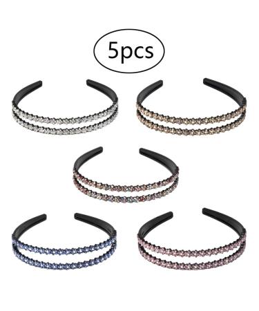 Belvanr Fashionable Hair Ripe - 5-Piece Glitter Double Crystal Headbands for Women | Rhinestone Slip-Proof Hair Jewelry - Buy Online on GoSupps.com