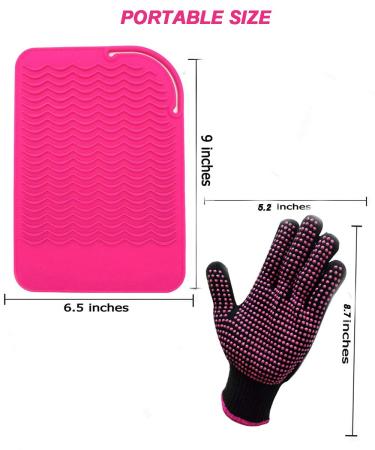 Heat Resistant Glove & Mat Set for Curling Irons, Hair Straighteners, Flat Irons - Pink Silicone Bump Glove & Mat Combo - Buy Online on GoSupps.com