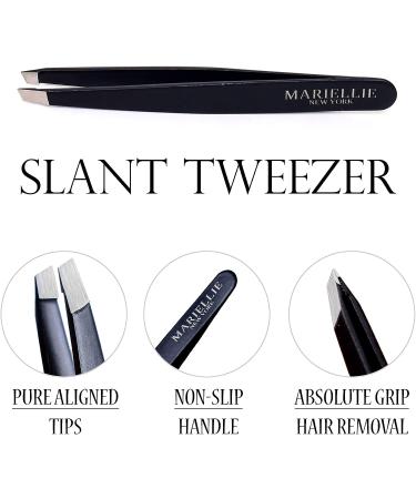 MARIELLIE NEW YORK Slant Tweezers - Stainless Steel Eyebrow Hair Removal Tool for Women and Men - Black - Buy Online on GoSupps.com