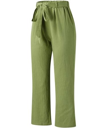 Gufesf Women's Cotton Linen Palazzo Pants, High Waisted Wide Leg Trousers with Pockets - Green Medium - Buy Online on GoSupps.com