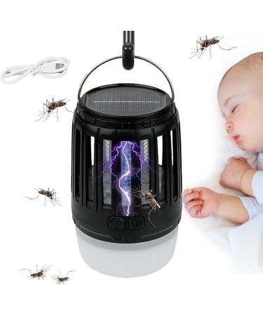 WOBBLO Electric Fly Swatter | Hanging & Waterproof Zapper Outdoor - Electric Fly Zapper Lamp UV Killing Lamp for Camping Home Patio and Backyard Black+usb Cable+solar Power - Buy Online on GoSupps.com
