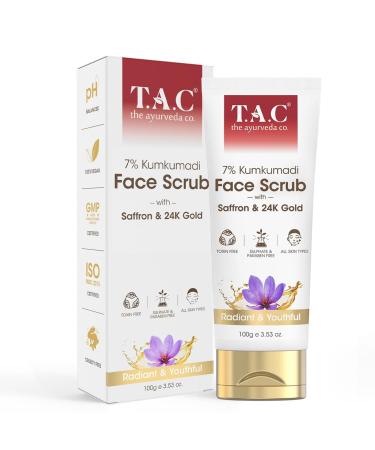 7% Kumkumadi Face Scrub for Glowing & Radiant Skin for Tan Reduce Exfoliation & Blackheads Reduce with Natural Walnut Shell Granules - Gentle Deep Scrubbing for Women & Men All Skin Types 100g