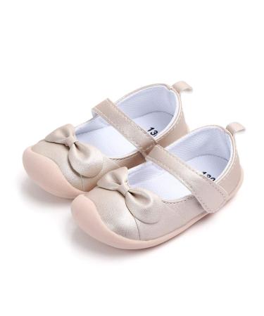 LACOFIA Baby Girls Mary Jane Flats Infant Anti-Slip First Walking Shoes 4 UK Child A Gold