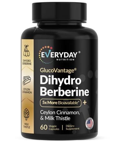EVERYDAY NUTRITION Dihydroberberine GlucoVantage 200mg | Highly Bioavailable Berberine Supplement with Ceylon Cinnamon & Milk Thistle | Non-GMO | 60 Veggie Capsules