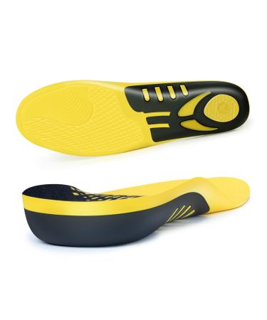 Plantar Fasciitis Relief Shoe Insoles Arch Support Insoles Running Athletic Gel Shoe Inserts for Flat Feet Pronation Heel&Foot Pain Yellow Men's8.5-9/Women's9-9.5