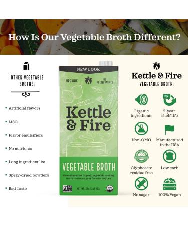 Kettle & Fire Organic Vegetable Broth 32 oz - Nourishing Plant-Based Soup Base - Buy Online on GoSupps.com