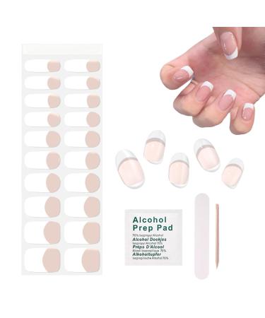 Rosarden Semi Cured Gel Nails Strips - 22 Stickers Nail Wraps Soft Self - Solid White Full Wraps Nail Polish Stickers French Style (French Simple Style)