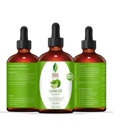 SVA Organics Lime Oil (4 Oz) - 100% Pure Natural Therapeutic Grade for Skin, Hair, Massage & Aromatherapy - Buy Online on GoSupps.com