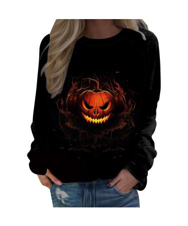 Halloween Costumes Printed Fashionable Casual Long Sleeved Zipper Round Neck Hoodies Sweater Tops Lightweight Black Medium