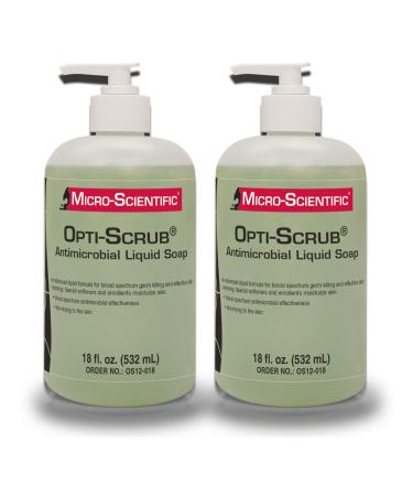 Micro-Scientific (2 Pack 18 Ounce) Opti-Scrub Antimicrobial Liquid Soap, Broad Spectrum, Non-Drying