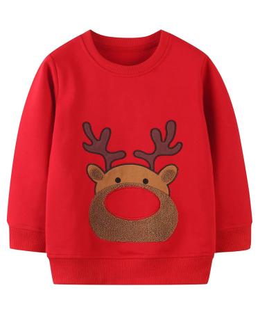 Boys Sweatshirt for Kids Dinosaur Jumper Cotton Casual Top Long Sleeve Pullover T-Shirt Toddler Girls Shirts Baby Clothes 1-8 Years 2-3 Years Christmas Elk