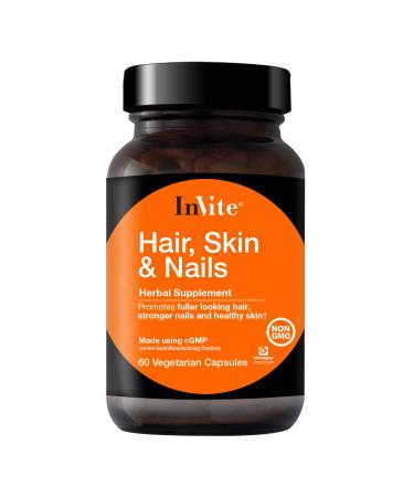 Invite Health Hair Skin & Nails Supplement - Supports Health and Growth of Hair Skin and Nails - Contains Vitamin C Biotin Zinc MSM Silica Lysine Proline Oatgrass - 60 Vegetarian Capsules 1