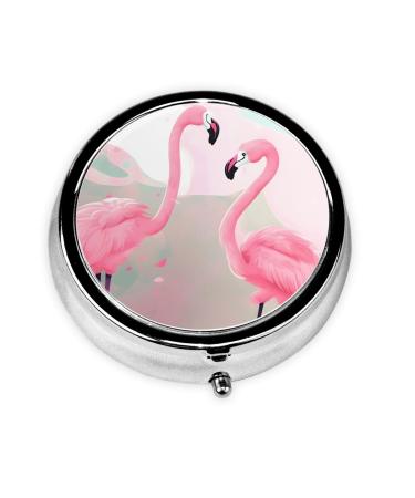 Love Flamingoround Pill Box 3 Compartments Round Pill Box Organizer for Purse Or Pocket &*Portable Travel Pill Box