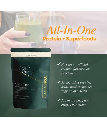 Vegan Protein Powder - Younited All-In One Plant Protein with Greens | 21g of Protein & 5g Carbs per Serving | Vegetable Powdered | Superfood Antioxidant and Phytonutrient Rich | Complete Breakfast Smoothie Vanilla Flavour (25 Servings) - Buy Online on GoSupps.com