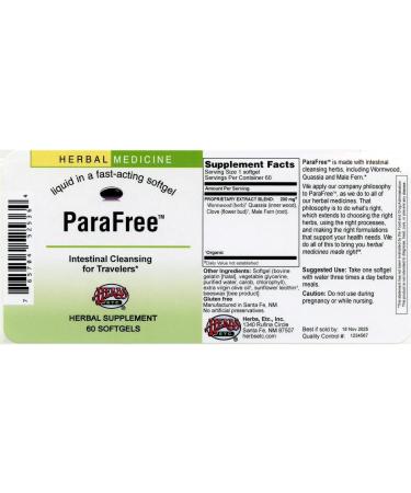 Herbs Etc ParaFree Softgels 60 ct - Natural Parasite Cleanse Support - Buy Online on GoSupps.com